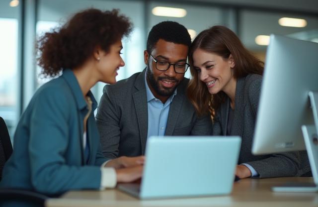 Professional team collaborating in a modern office environment